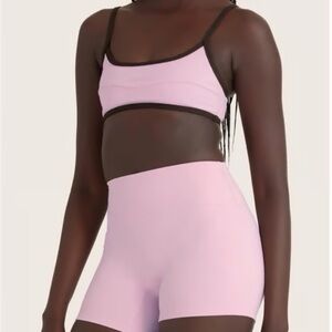 Pink and Black Sports Bra and Shorts Set
